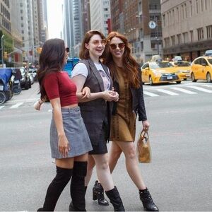 Reformation houndstooth mini skirt with belt